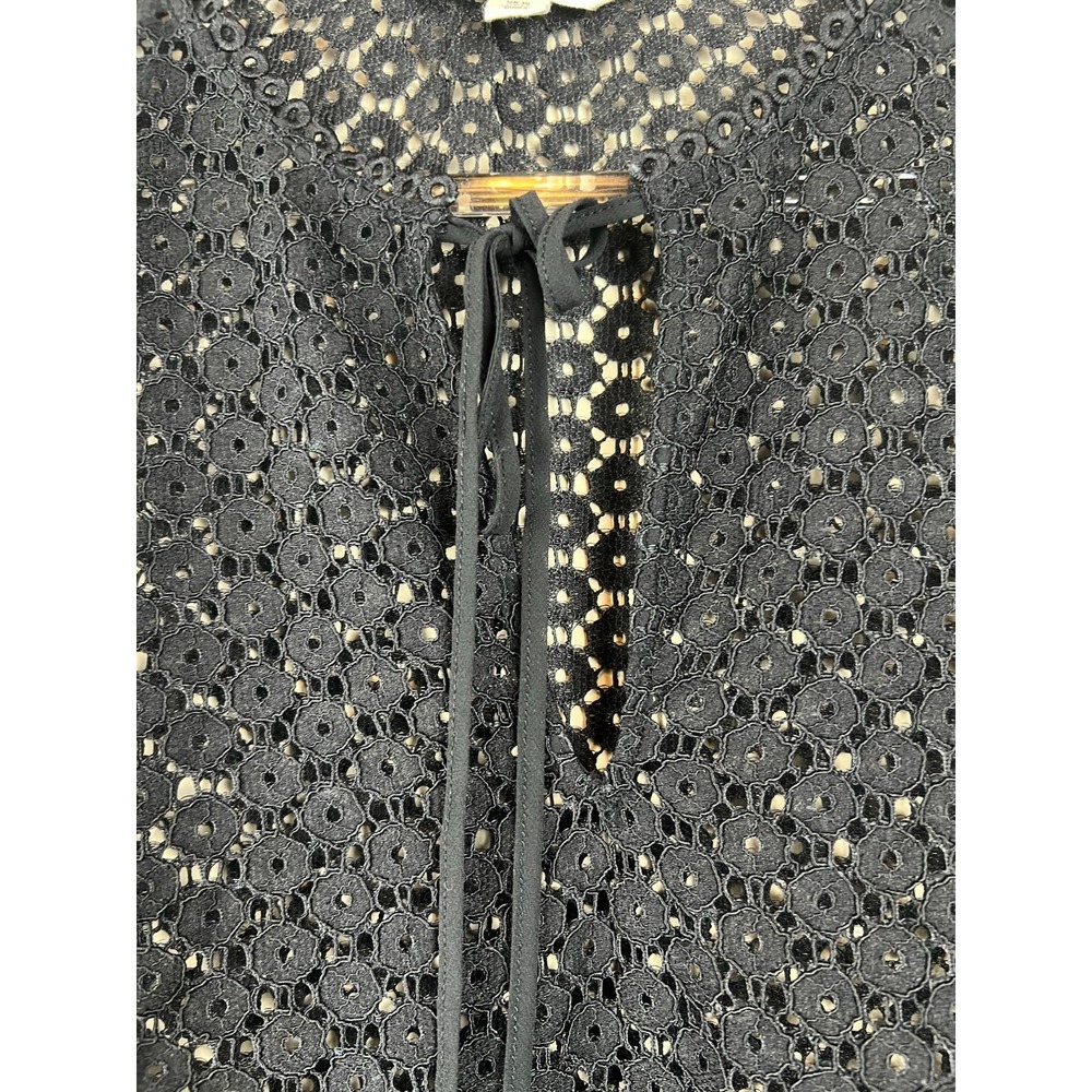 Boden Geo Lace Top US 12 Black Romantic Sheer Lace Blouse Tie Neck - Picture 4 of 10